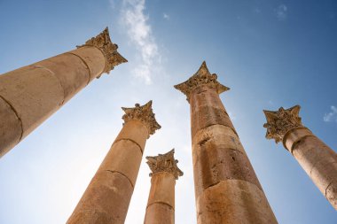 Ürdün, Jerash yakınlarındaki Gerasa antik Roma şehrinde Artemis Tapınağı Korint Sütunları
