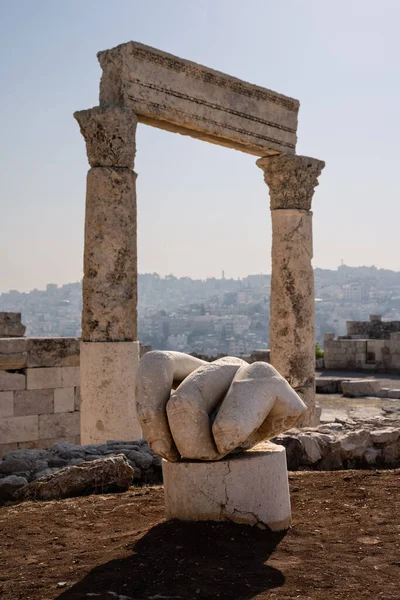 Main Hercule Avec Les Doigts Temple Amman Jordanie Les Restes — Photo