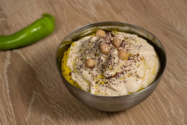 Hummus Also Spelled Houmous Hommus Jordanian Israeli Chickpea Dip Spread Fotos de stock libres de derechos
