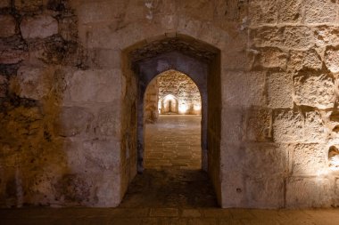 Ajloun Castle or Qalat ar-Rabad Interior Room and Door in Jordan