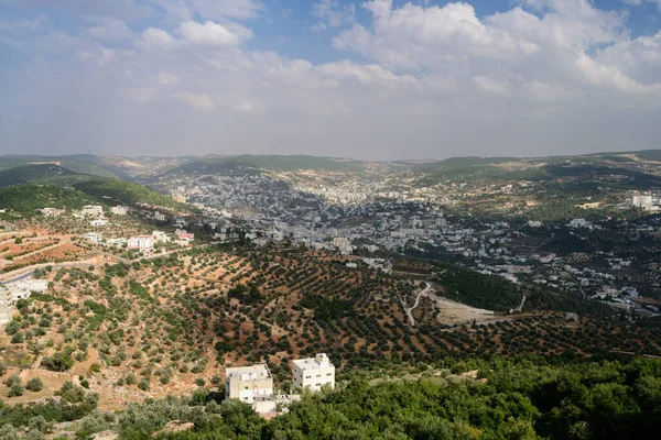 Ajloun Cityscape Townscape Jordan Birds Eye View Hills Olive Trees — Stock Photo, Image