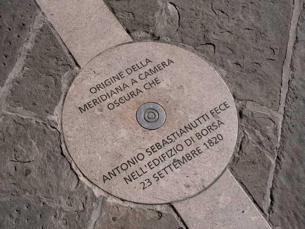 stock image Trieste Meridian Marking the Origin of the Sundial of the Camera Obscura in the Chamber of Commerce