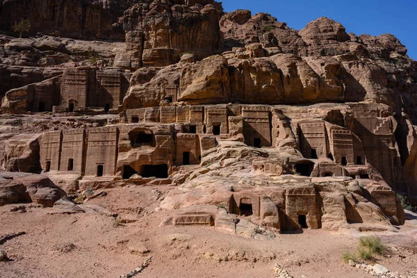 Petra Street Fasades Rock Cut Nabataean Tombs Utanför Jordanien — Stockfoto