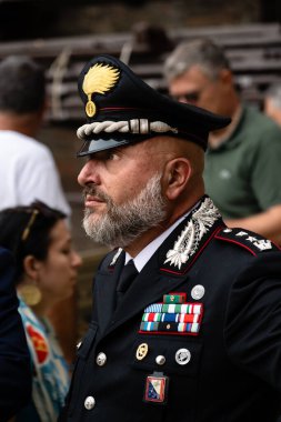 Siena, İtalya - 15 Ağustos 2022: Tenente colonnello Palio 'da Lejyon Carabinieri Toscana' nın Yarbay 'ı.