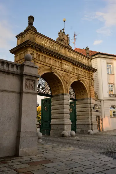 stock image Plzen, Czech Republic - Pilsner Urquell Plzensky Prazdroj Brewery Historic Jubilee Factory Gate