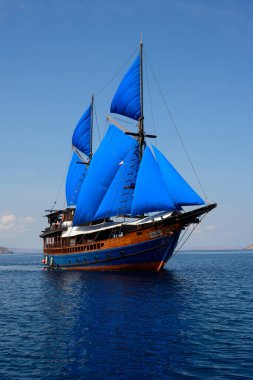 Komodo, Flores, Indonesia - November 7 2024: Moana Liveaboard Cruise Ship, a Traditional Pinisi Schooner Wooden Sail Boat. clipart