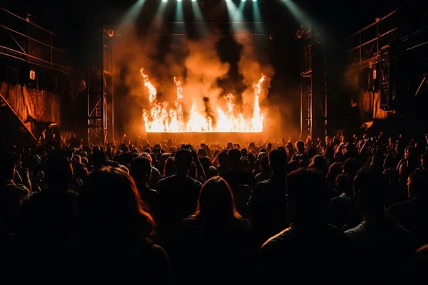 Огненное Шоу Музыкальном Фестивале Потрясающие Огненные Языки — стоковое фото