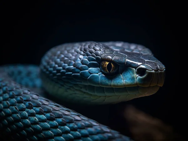 Gros Plan Serpent Sur Fond Noir — Photo