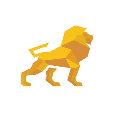 Low Poly Lion Vector Art. Polygonal lion logo. Golden Lion Illustration.