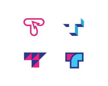 Satılık T harfi logosu. T harfi amblem amblemi. 4 harfli modern logo seti. T harfi amblemi amblemi. Harf T monogram koleksiyonu.