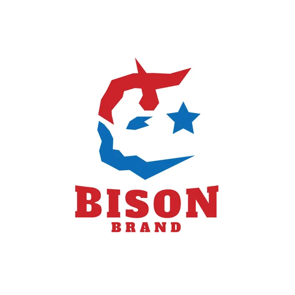 Bizon kafa vektör logosu. Amerikan bizonu Amerikan bayrağının renkleriyle yaratıldı. Vatansever bizon logosu.