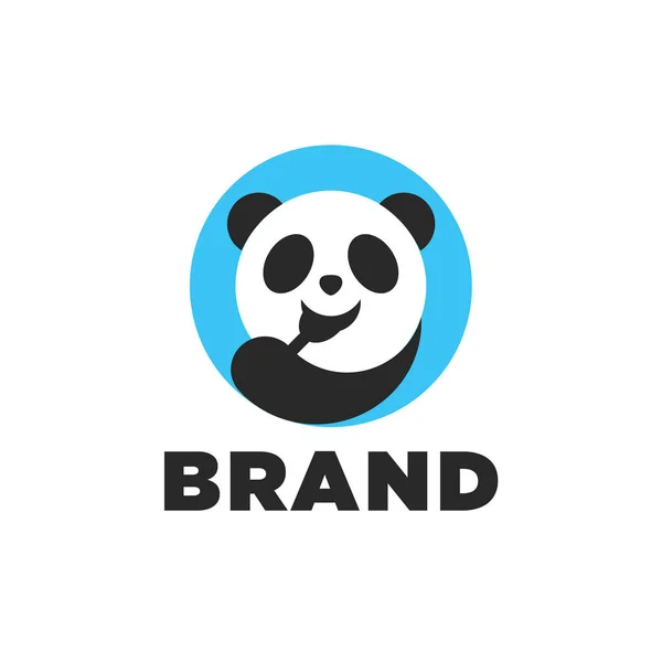 Голодная Панда Ест Ложкой Векторного Логотипа Значка Минималистский Дизайн Логотипа — стоковый вектор