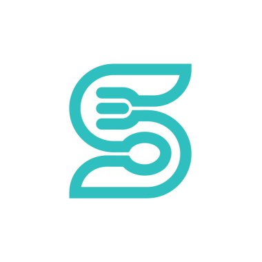 S harfi mutfak logosu. S harfi restoran tasarımı. S monogram çatal kaşık vektör logosu.