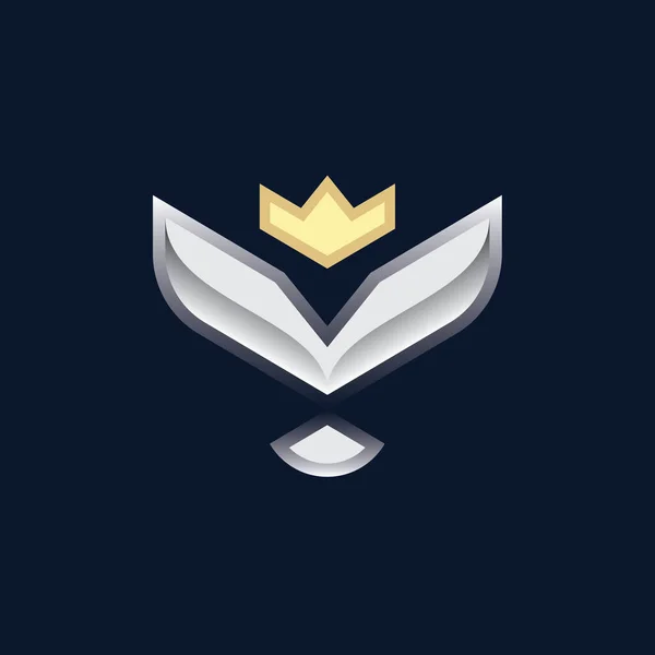 Pássaro Abstrato Com Asas Estendidas Uma Coroa Dourada Cabeça Logotipo — Vetor de Stock