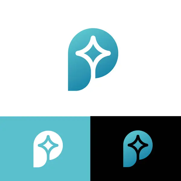 P harfi logo şablonu ve negatif uzayda Yıldız tasarım elemanı. P Star harfli monogram şirket tasarımı. P soyut yıldız vektörü logomark. Kalın P monogram şablonu.