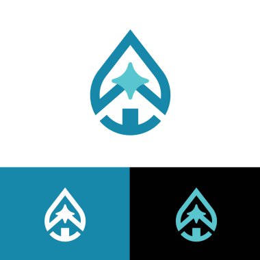 Bir su damlası, bir ev şekli ve bir yıldızla birleşmiş. Bu logo şablonu bir ev yıkama şirketi için mükemmel, basınç yıkama. Temizlik şirketi ya da tesisat şirketi olarak da harika olabilir..