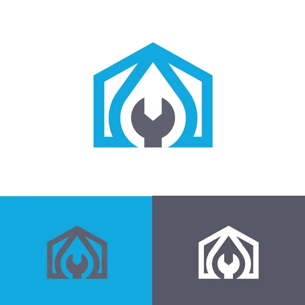 Ev şekli, su damlası ve anahtar kombinasyonu. Minimalist ve modern vektör logosu şablonu. Logo tesisat şirketleri için mükemmel..