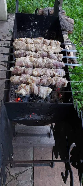 グリルで焼かれた豚肉串 高品質の写真 — ストック写真