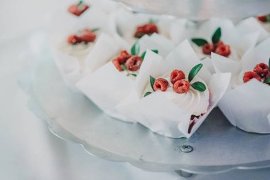 Ahududulu güzel tatil kekleri. Kutlama ziyafeti. 