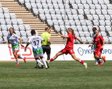Odessa, Ukraine - August 10, 2025. Match of two Ukrainian womens football teams: the SeaSters FC, the FC Kryvbas Women. 
