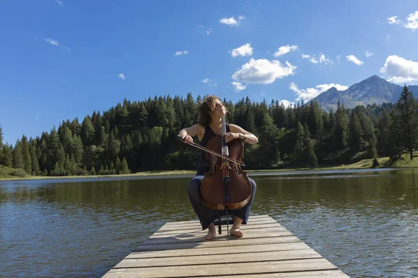 Polish Woman Musician Plays Her Cello Her Swiss Territory Sitting — Photo