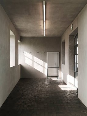 Frontal view of modern room in an old factory rennotated. Nobody inside