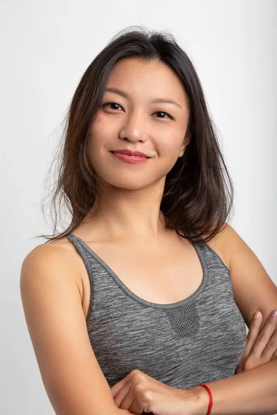 Porträt Schöne Asiatische Mädchen Mit Großem Lächeln Und Braunen Haaren — Stockfoto