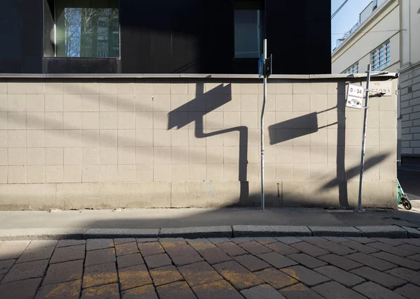 Détail Mur Dans Ville Milan Avec Des Panneaux Formant Des — Photo