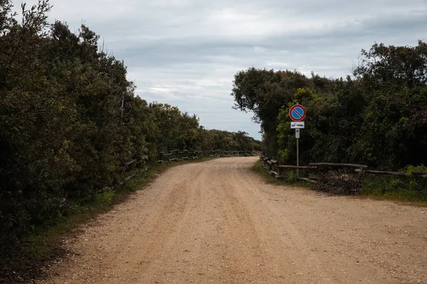 Dirt Road Leading Sea Very Cloudy Day Nobody — Stock Photo, Image