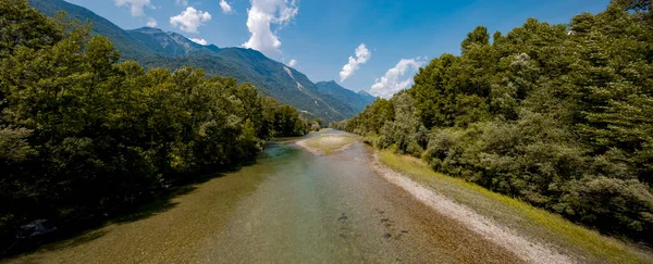 Panoramautsikt Över Floden Ticino Schweiz Vattnet Kristallklart Det Finns Strand — Stockfoto