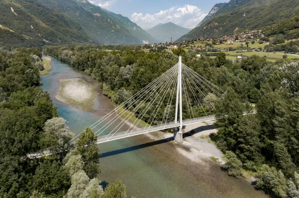 Gnosca Footbridge Ticino Switzerland Modern Podium Suspension Bridge One Sight — Stock Photo, Image
