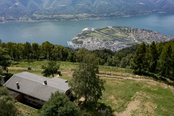 Vista Superior Lago Maggiore Cardada Linda Paisagem Suíça Dia Ensolarado — Fotografia de Stock
