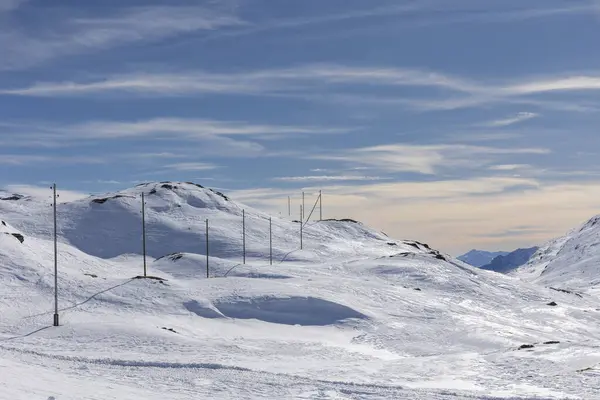 Spectaculair Landschap Van Bernina Pass Zwitserland Een Winterdag Met Veel — Stockfoto