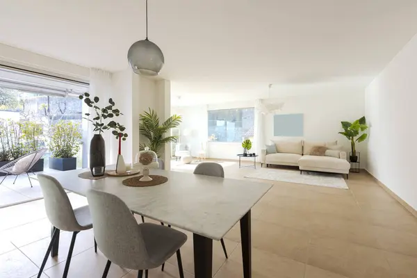 Interior Lounge Dining Room One Space Modern Flat One Sees Stockfoto