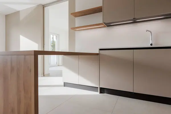 Interior Uma Cozinha Moderna Está Vazio Novo — Fotografia de Stock