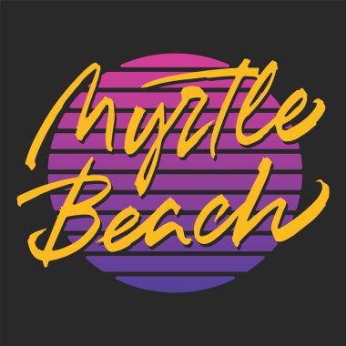 Myrtle Beach vektör logosu tasarımı. El çizimi sanat eseri