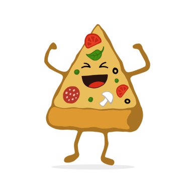 Çizgi film mutlu pizza dilimi. Vektör illüstrasyonu