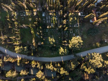 Mezarlığın insansız hava aracı görüntüsü. Marmara Denizi 'ndeki Büyükada Adası. Prens Adaları, İstambul, Türkiye