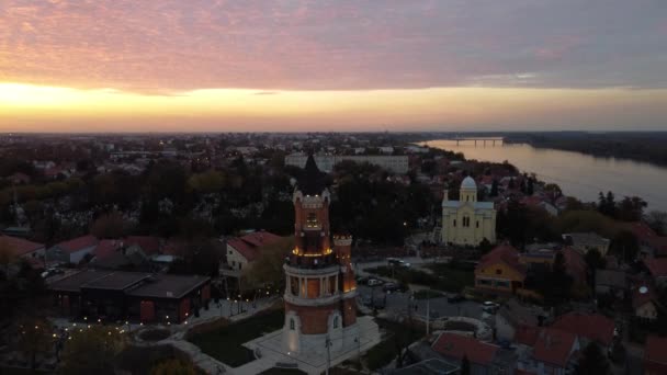 Lot Dronem Zachodzie Słońca Nad Dzielnicą Zemum Belgrad Serbia Europa — Wideo stockowe
