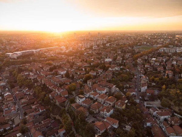 Vista Del Dron Puesta Del Sol Sobre Distrito Zemum Belgrado — Foto de Stock