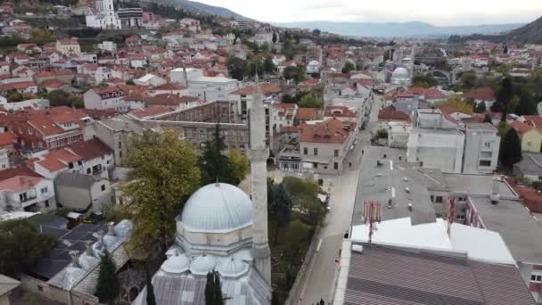 Mostar Neretva Nehri Nin Havadan Görünüşü Eski Köprü Koski Mehmed — Stok video