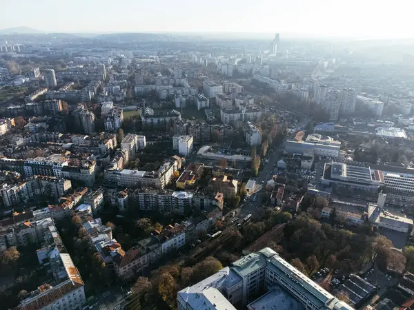 Vista Del Dron Del Atardecer Sobre Los Distritos Nueva Belgrado — Foto de Stock