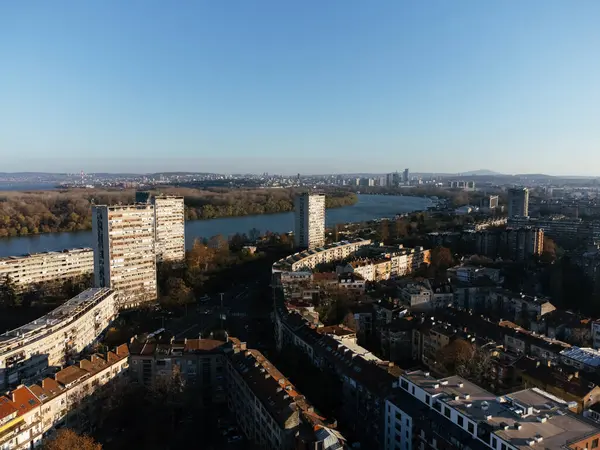 Vista Del Dron Del Atardecer Sobre Los Distritos Nueva Belgrado — Foto de Stock
