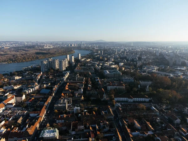 Vista Del Dron Atardecer Sobre Distrito Zemum Belgrado Serbia Europa — Foto de Stock