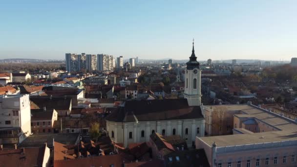 Drónrepülés Naplementekor Zemum Kerület Felett Belgrád Szerbia Európa — Stock videók