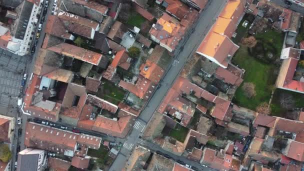 Drone Vlucht Bij Zonsondergang Boven Het District Zemum Belgrado Servië — Stockvideo