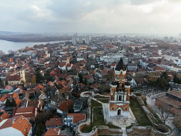 Vuelo Con Drones Atardecer Sobre Distrito Zemum Belgrado Serbia Europa — Foto de Stock
