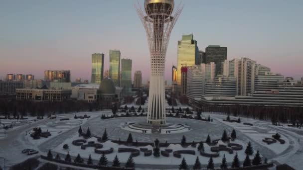 Vista Aérea Del Dron Nur Sultan Kazajstán Qazaqstan Centro Ciudad — Vídeos de Stock
