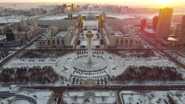 Vista Aerea Drone Nur Sultan Kazakistan Qazaqstan Centro Città Con — Video Stock