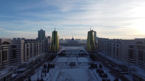 Vista Aerea Drone Nur Sultan Kazakistan Qazaqstan Centro Città Con — Video Stock